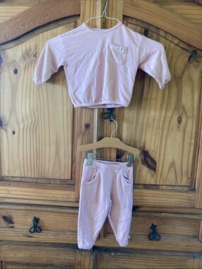 Girls Easy Peasy pink 2 piece long sleeve outfit size 6-9 months
